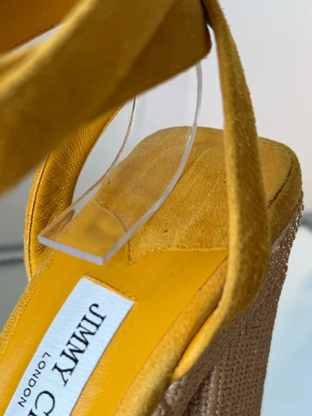 New JIMMY CHOO Gaia 140 Sunflower Suede and Natural Raffia Platform Sandals 39.5